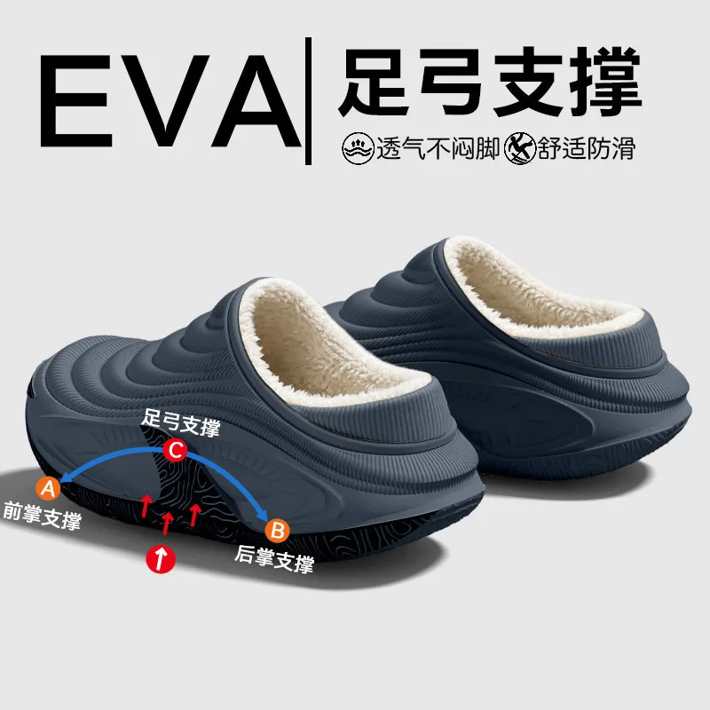 Cotton slippers men's 2026 new autumn and winter bag heel thick-soled warm velvet non-slip cotton shoes men's view 6