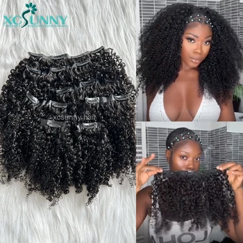 Kinky kıvırcık % klipsli postiş İnsan saç birmanya dikişsiz PU klip Ins İnsan saç Kinky kıvırcık siyah kadınlar için
