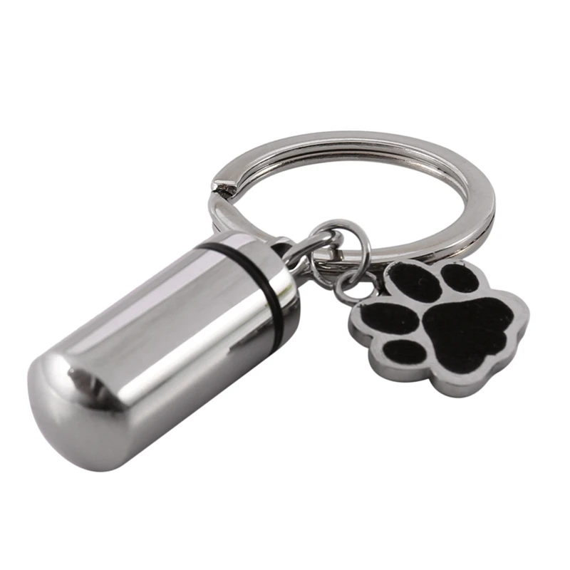 3X Stainless Steel Pet Puppy Dog Charm Cylinder Keychain For Ashes Hair Memorial With Filler Kit And Bag