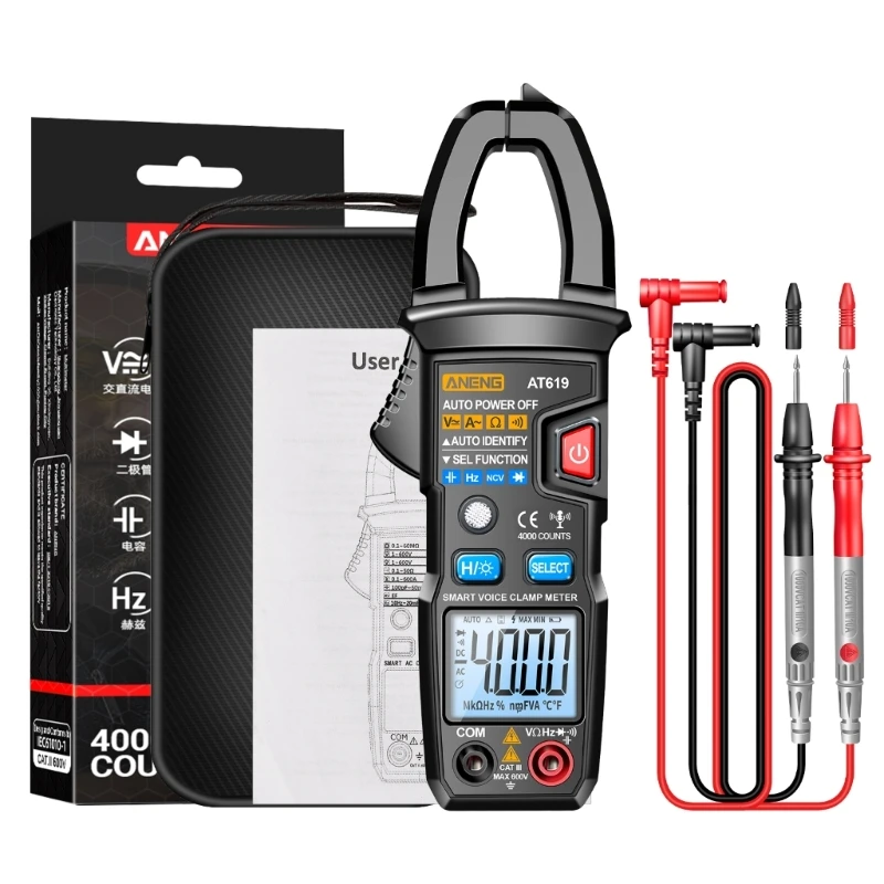 Multimeter Voltage Current Resistance Capacitance-Diode NCV-Hz Clamp Meter 4000Counts with Backlit Beep- Voice Broadcast