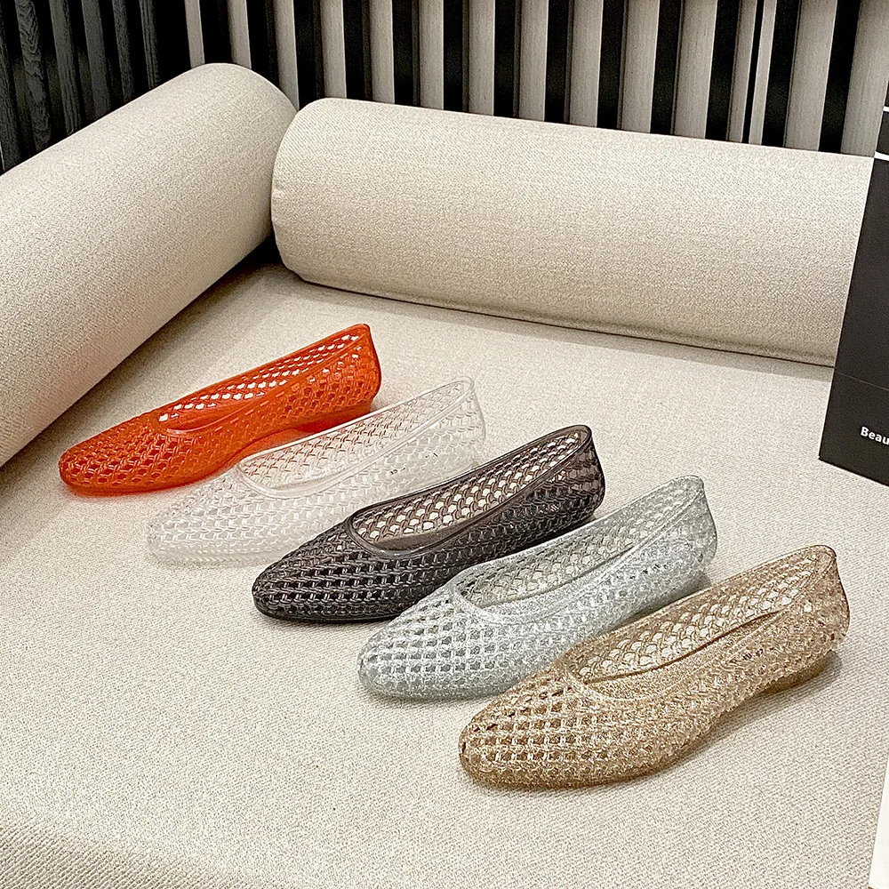 Neue V-Ausschnitt Kristall-Jelly-Schuhe, Modisch, Vielseitig, Bequem, Flache Einzelschuhe, Freizeitsandalen für Damen – Detail 4
