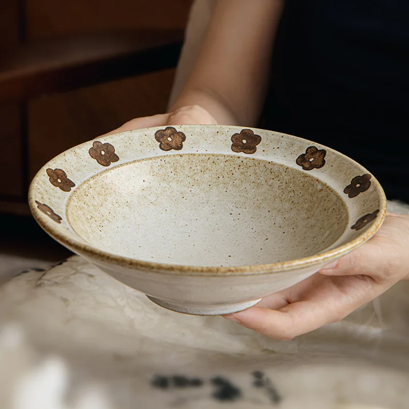 

Миска из соломенной шляпы ручной работы в стиле ретро, керамическая посуда, миска для супа с лапшой рамэн, уникальное керамическое блюдо