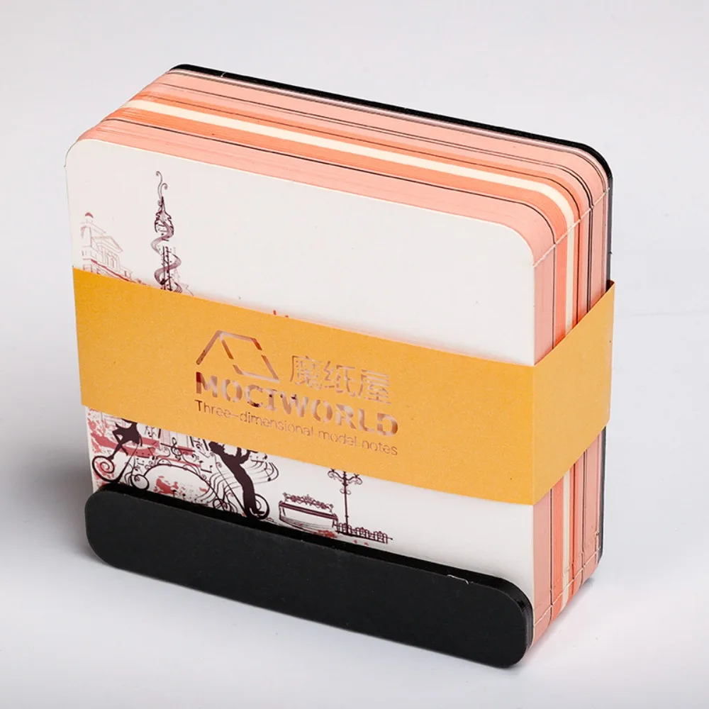 Nota adesiva per intaglio di carta stereo 3D. Casa di carta magica. Nota adesiva a tema culturale creativo della Torre Eiffel