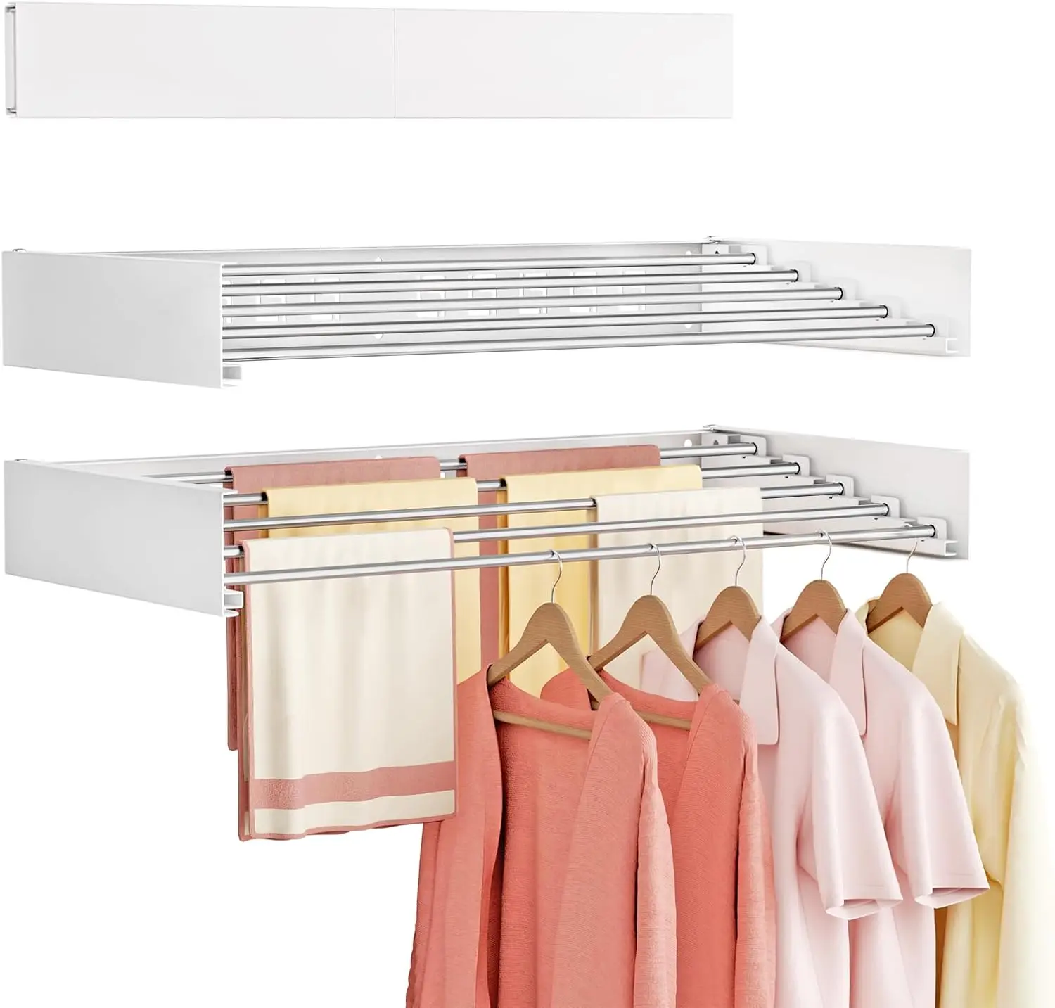 

Foldable Wall Mounted Clothes Drying Rack, Collapsible Indoor Laundry Rack with Template, White 32"