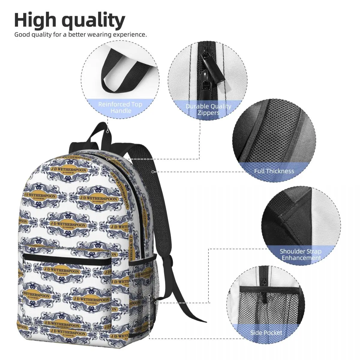 Wetherspoon Wanderers Shirt Backpack Daypack Large Capacity Children BookBag School Bag Shoulder Bags for Men Women