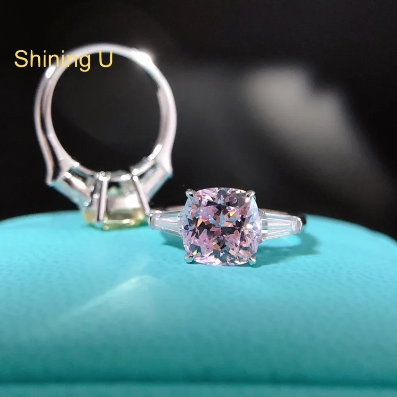 

Shining U S925 Silver 2.5CT Pink Yellow Cushion High Carbon Diamond Gems Ring Fine Jewelry Engagement