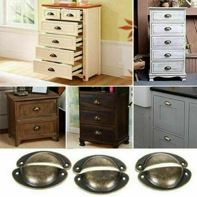 6/12Pcs Cup Pull Shell Handles Half Moon Kitchen Cupboard Cabinet Door Drawer Retro Metal Knobs and Handles Accessories