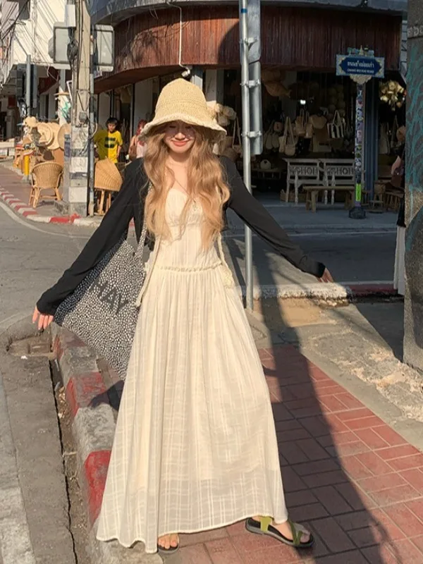 

plus Size Women's Summer Tea Break Gored Skirt Dr with Belt High Waist Texture Long Dr Korean Sle Commute Faion