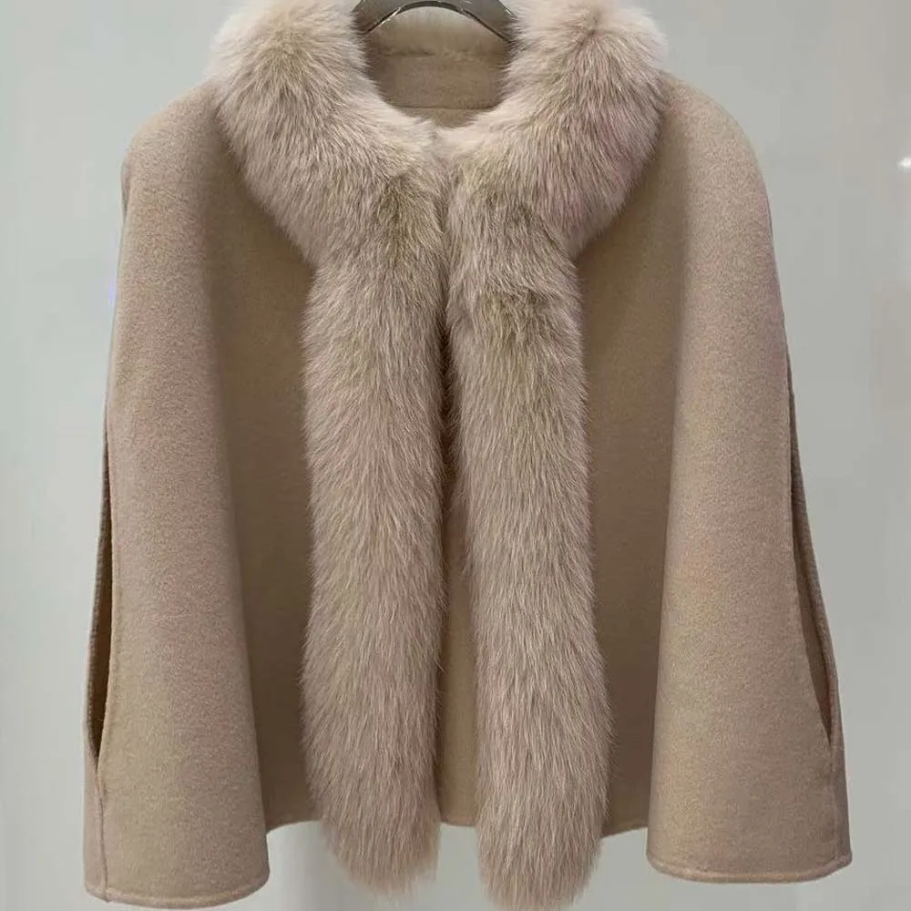 

2025 высококачественная осенне-зимняя новая накидка из лисьего меха, двустороннее шерстяное пальто, шерстяное пальто женское