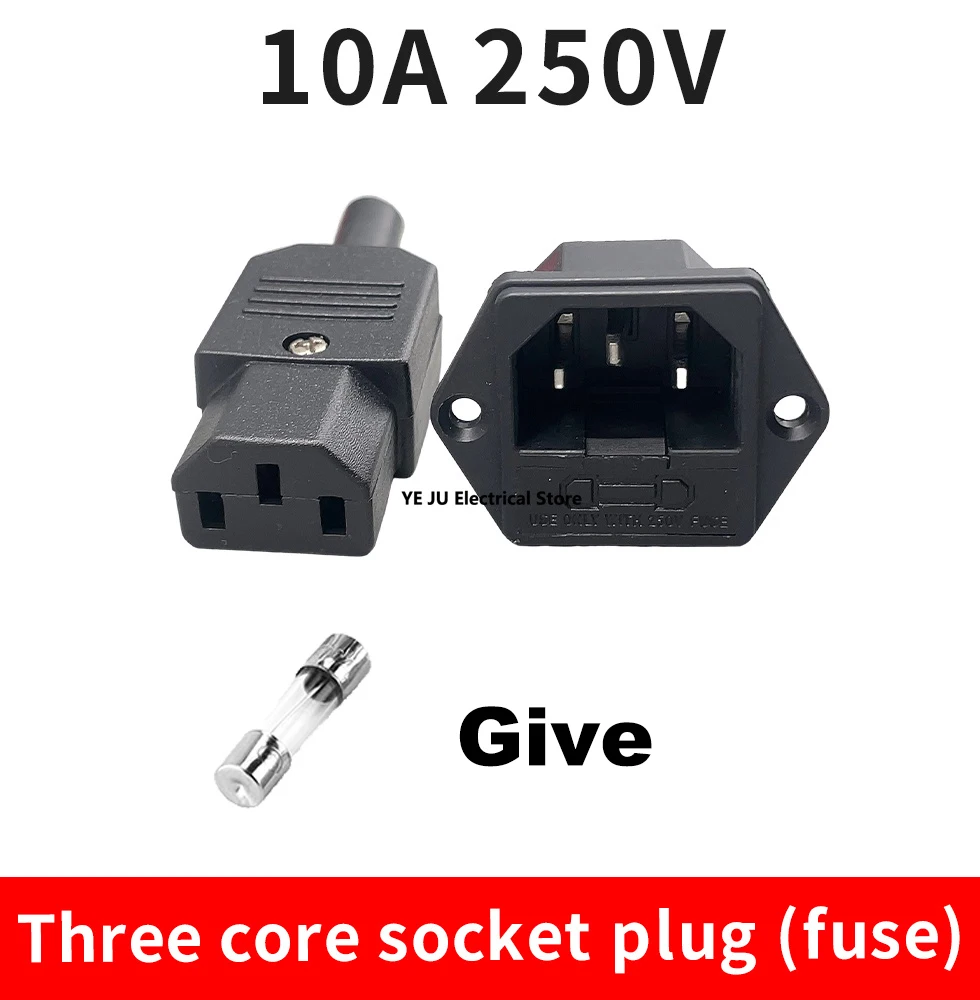 IEC320 C14 AC Socket AC Power Switch 3Pin Female With Fuse 250V 10A Male Inlet Plug Connector Computer Mount Outlet Black White