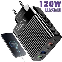 Fast Charger 120W Type-C Quick Charge 3.0 USB Charger Adapter For Samsung iPhone Xiaomi 2PD 5 Ports Fast Charging EU/US Plug