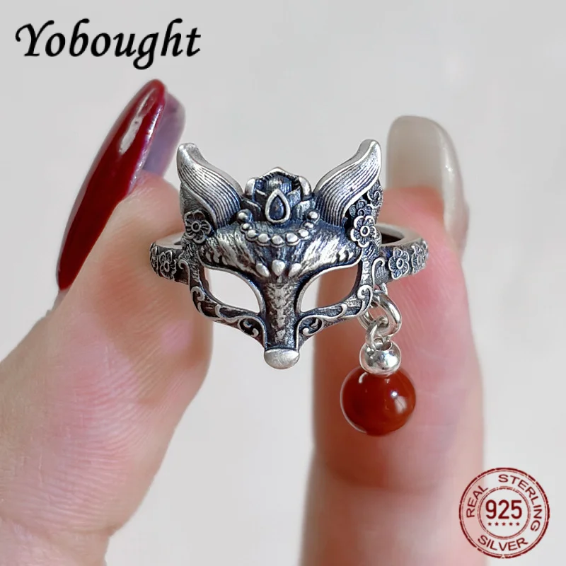 

925 Sterling Silver Fox Mask Tassel Ring Women's Retro Original Design New Chinese High-end jewelry