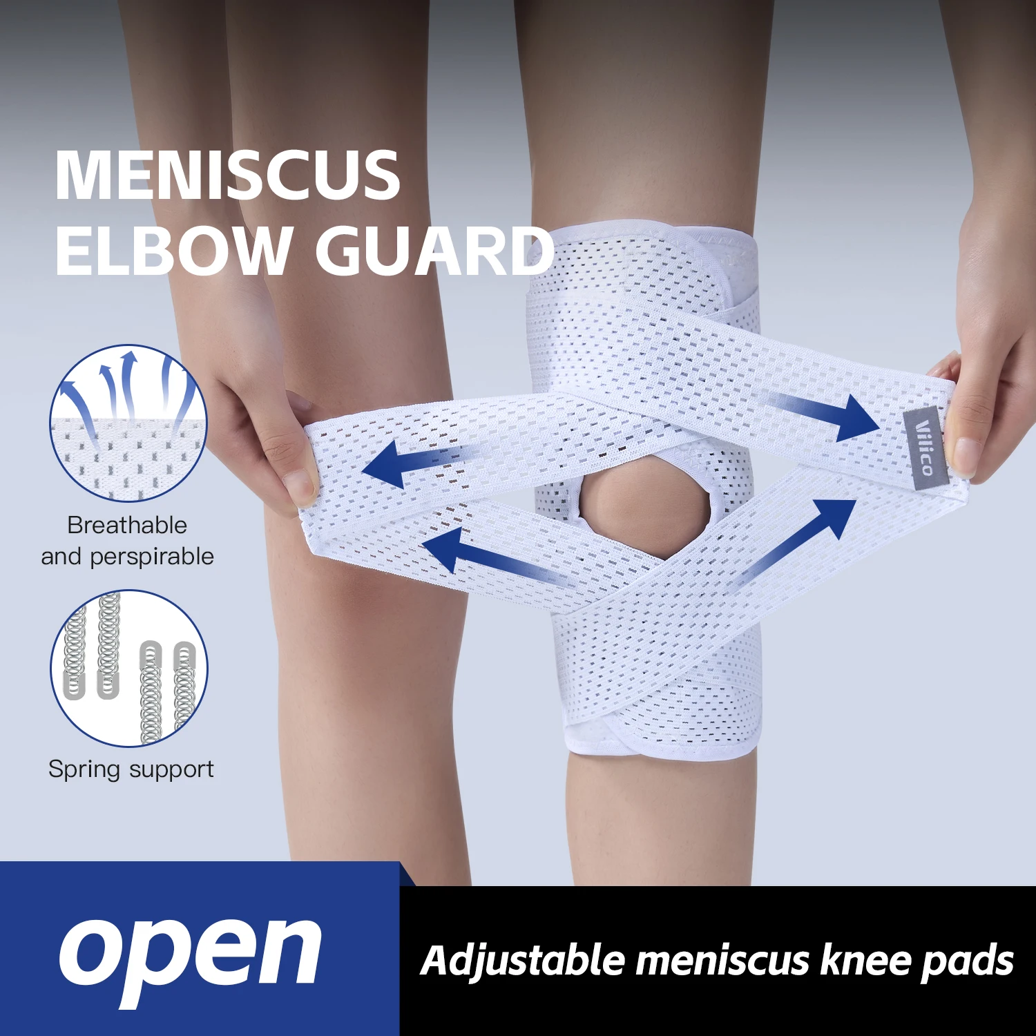 Adjustable Knee Brace Support, Breathable Mesh Knee Sleeve with Spring Stabilizers Open‑Patella Knee Protector for Men Women Dai