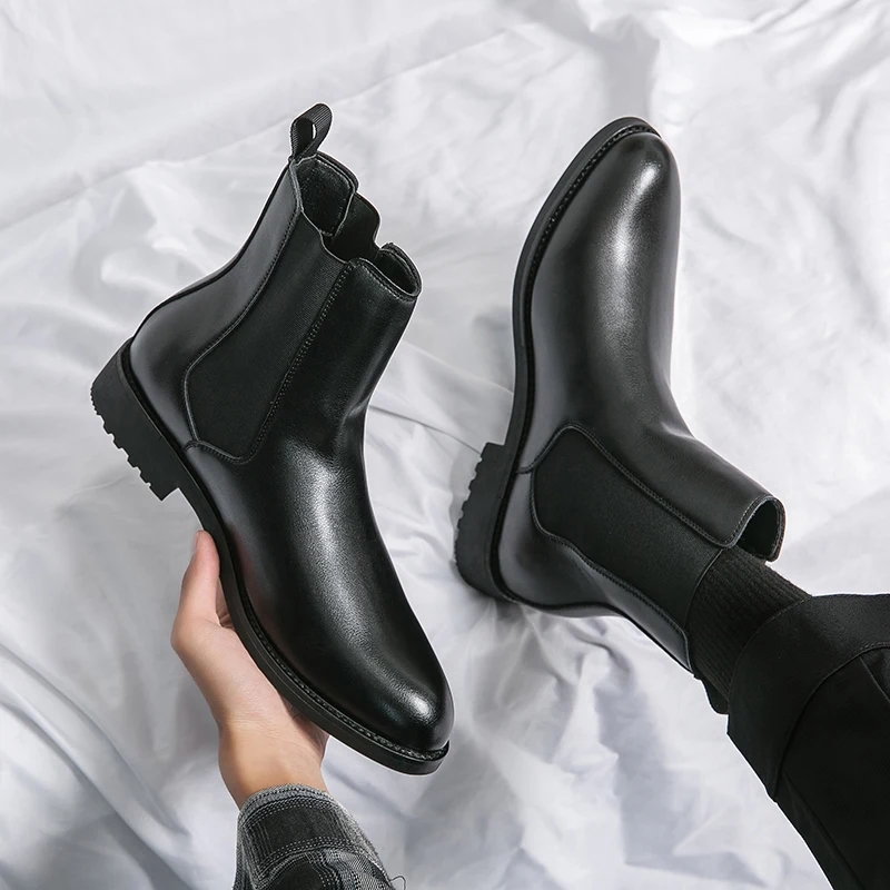 Men Chelsea Boots Italian Luxury Ankle Boots Soft Leather Men Casual Boots Gentleman Leather Boots Winter Fashion Cowboy Boots