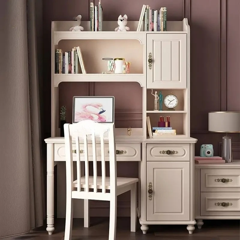 White Small Apartment Bedroom Simple Household Student Computer Desk Modern Children Desk And Bookshelf Combination