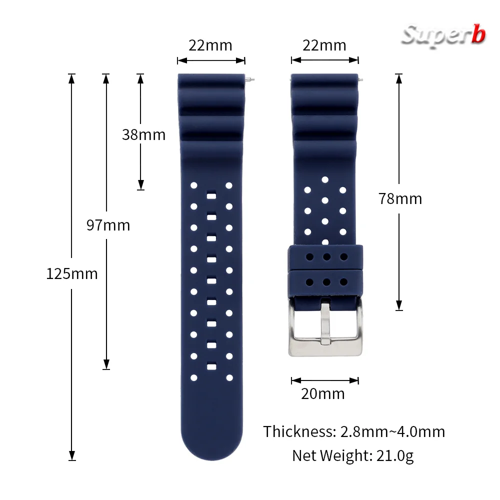 20mm 22mm High Tensile Silicone Strap Quick Release Sport Waterproof Men Breathable Rubber Replace Bracelet Watch Band for Seiko view 6