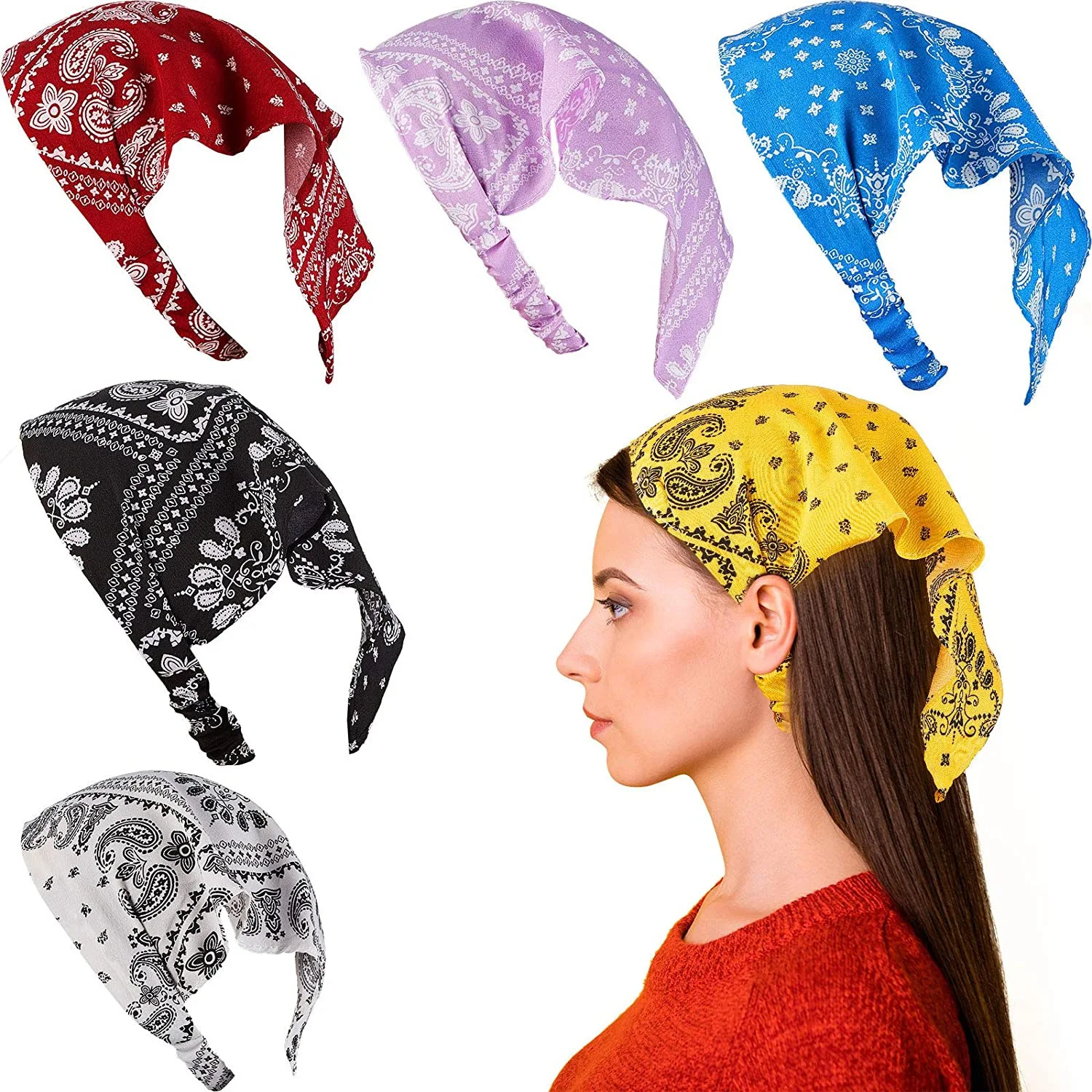 

High Quality Floral Print Hair Scarf Bohemian Bandana Elastic Hair Band Triangle Kerchief Women Girls Hair Accessories Headscarf