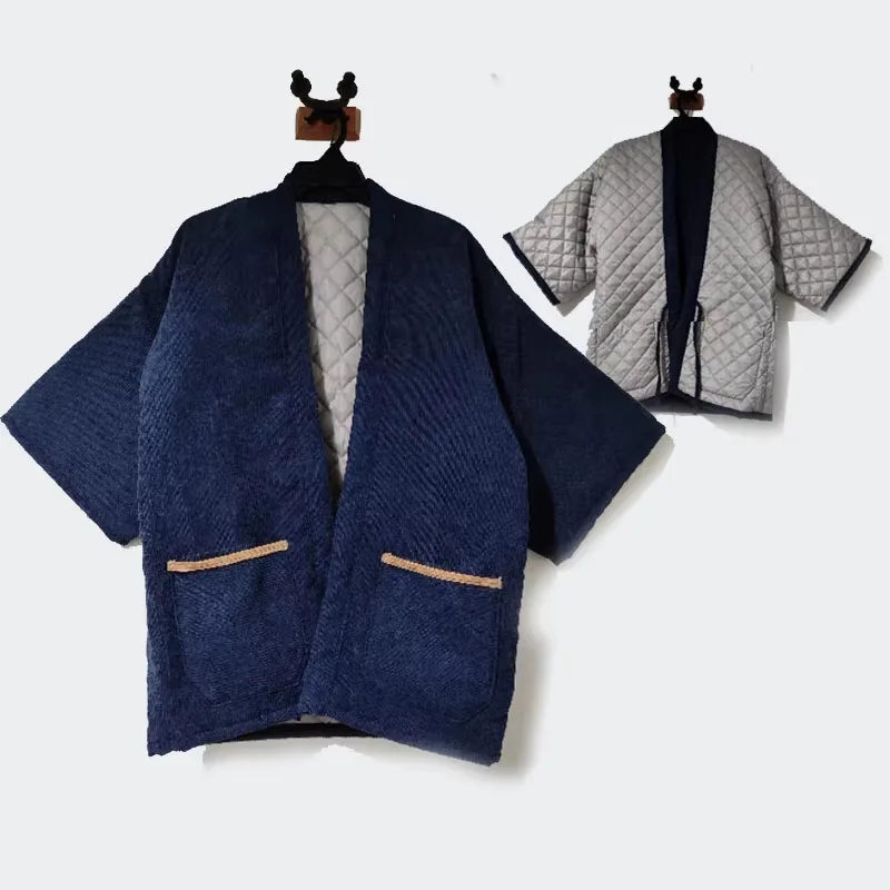 

Новая модная зимняя теплая куртка-кимоно в японском стиле для мужчин, на шнуровке, с хлопковой подкладкой, свободный кардиган-пальто для женщин, верхняя одежда