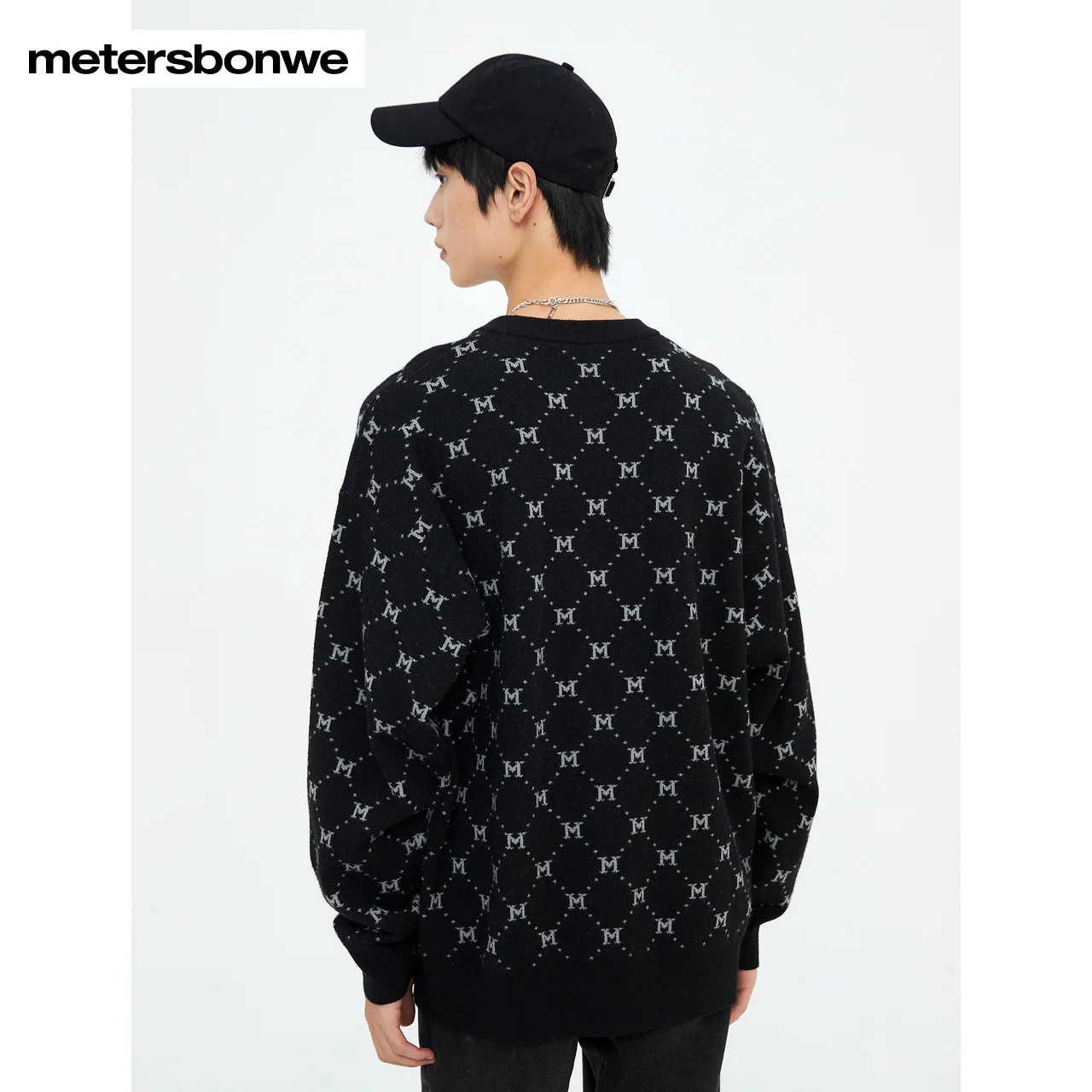 Metersbonwe-Men Long-Sleeved Sweater Jumper Rpund Collar Letter Jacquard  Minimalist Stylish Casual Warm Wear Tops Winter