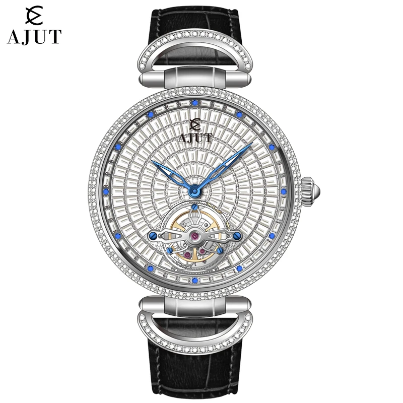 

AJUT Automatic Tourbillon Mechanical Men's Watch Flying Tourbillon Movement Sapphire Luxury Man Watch Full Diamond Dial 0397