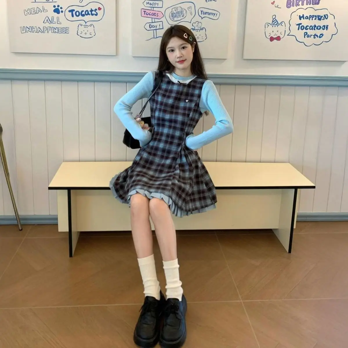 

Preppy Plaid Vest Dress Set 2025 Early Autumn Waist Defining Outfit Light Academia Aesthetic Layering Fashion