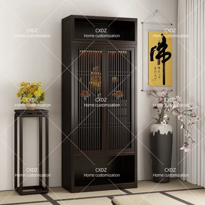 Black walnut hidden door Song-style aesthetic shrine stand cabinet Solid wood shrine cabinet Bodhisattva Guanyin offering