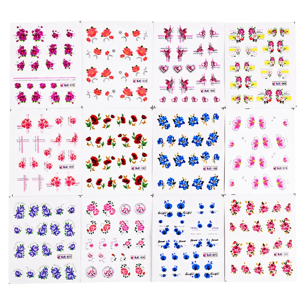 

55 Sheets Flower Nail Art Water Decals Embossed Spring Sticker Stickers Floral French Tip