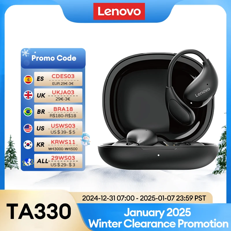 New Lenovo TA330 OWS Bluetooth V5.4 Wireless Earphones Ultra-Low Latency Gaming Headset Noise Cancelling HiFi Sound Headphones