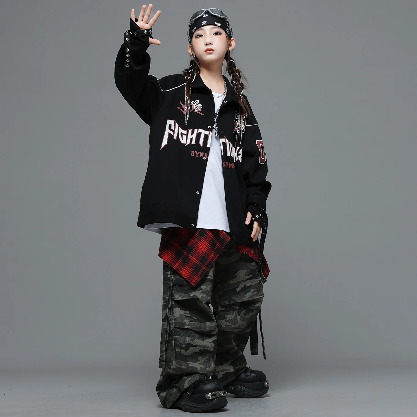 Hip hop meninos graffiti camisa camo calças de carga calções de dança de rua meninas k-pop streetwear crianças jazz conjunto crianças traje