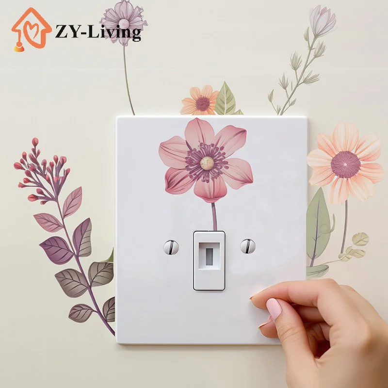 Waterproof PVC Switch Sticker Beautiful Flowers Wall Removable Sticker For Bedroom Bathroom Living Room Home Decoration Sticker