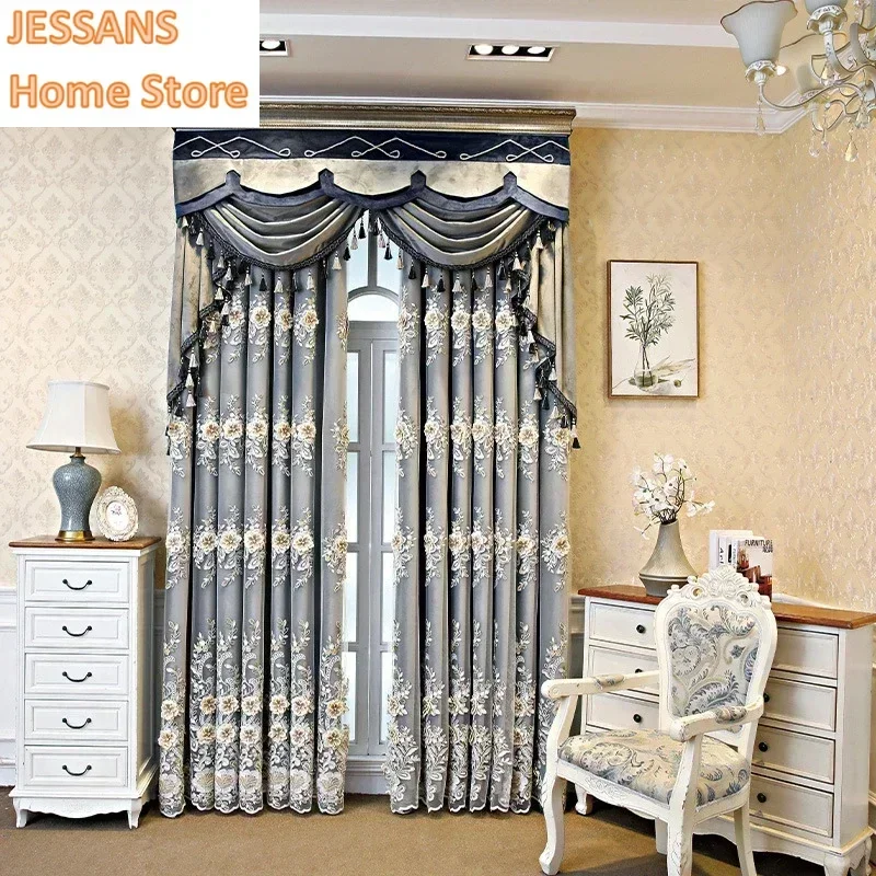 

European Luxury Thick Half shading Curtains For Living Room Bedroom Embroidered Tulle Curtain Hotel Luxury Home Decor luxury