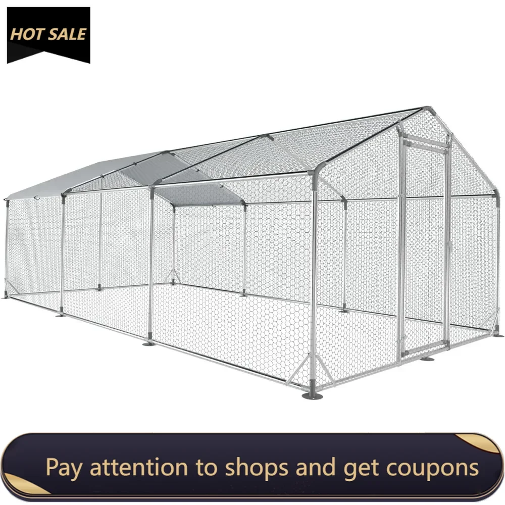 Large Metal Chicken Coop Upgrade Tri-Supporting Wire Mesh Chicken Run Toys Hens Accessories Cage for Chickens Rabbits Henhouse