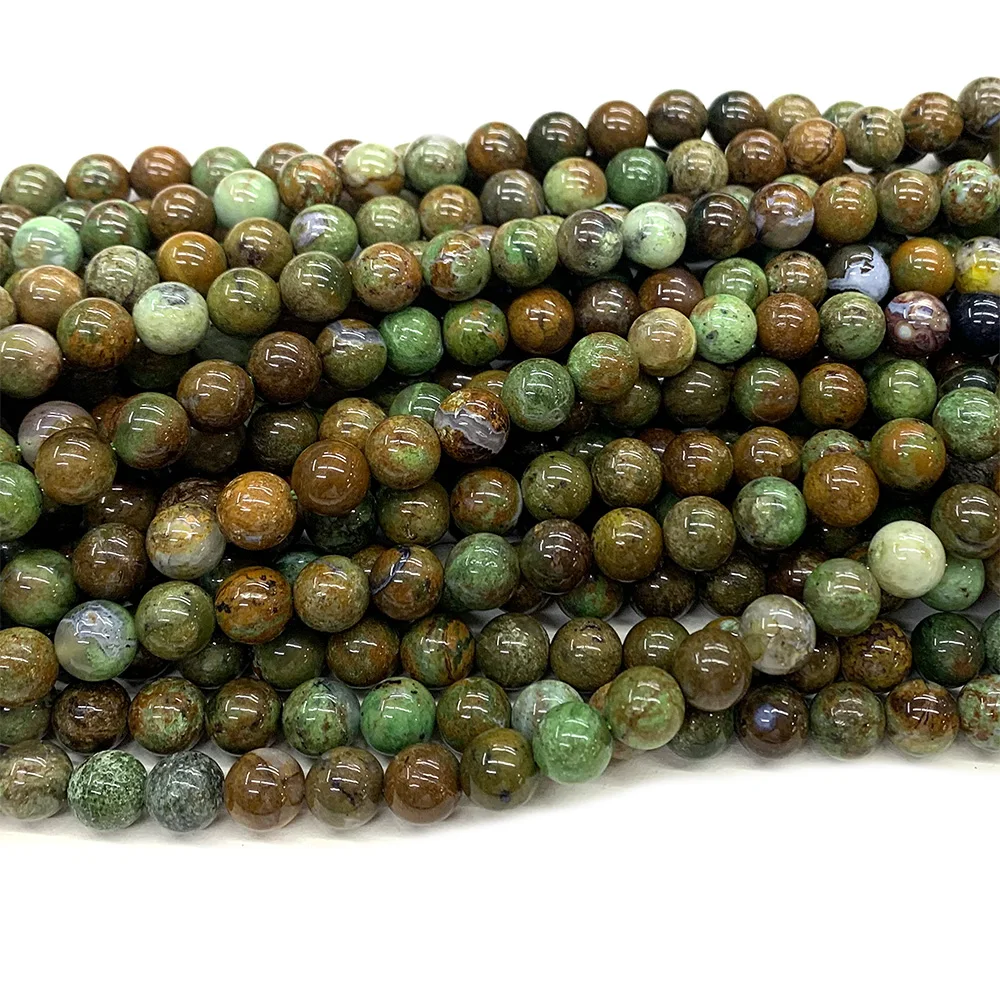 Veemake Natural Genuine Brown Green Opal Gemstone DIY Necklaces Bracelets Round Loose Beads For Jewelry Making Design