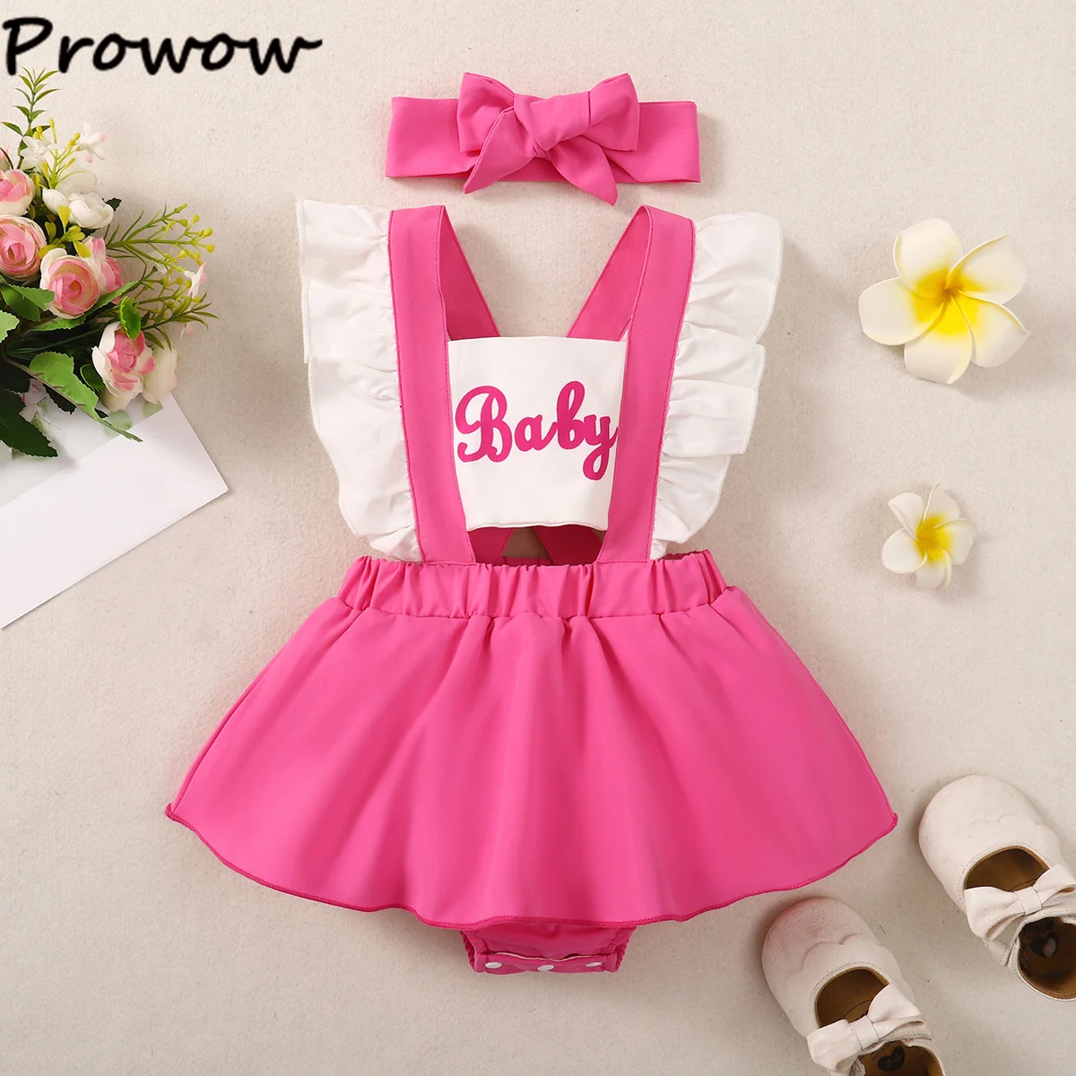 Prowow Baby Girls Clothes 2024 Summer Backless Patchwork Bodysuit Dress For Infants Newborns Clothing Letter Baby Girl Romper