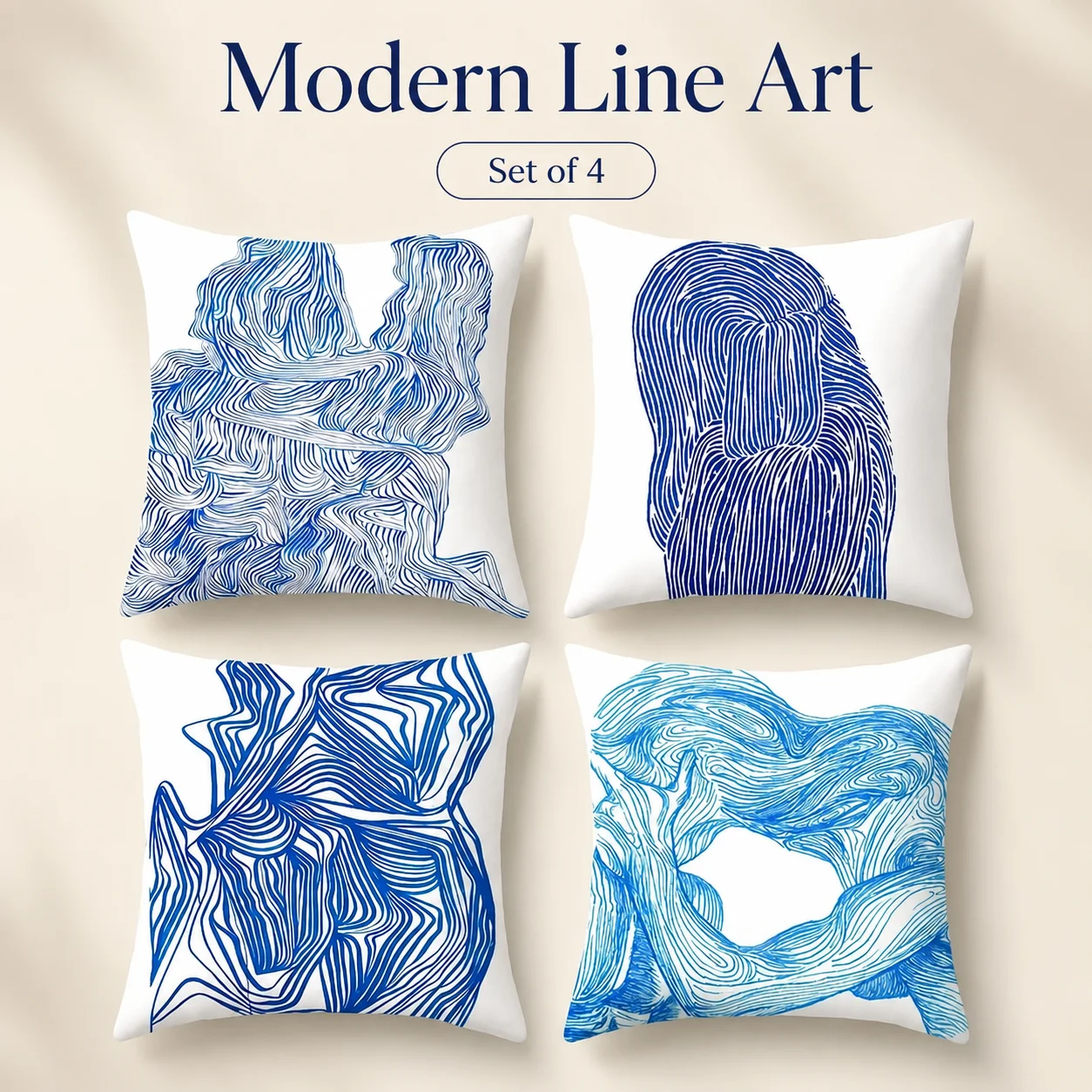 

4Pcs Abstract Line Throw Pillow Cover 2D Flat Printed Peach Skin Modern Artistic Cushion Covers Coussin Room Decor Gift