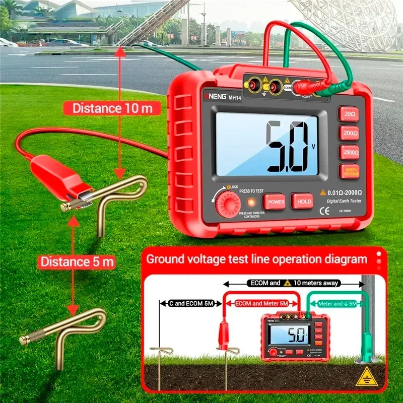 MH14 Ground Resistance Megohm Testers Meter Megohmmeter Voltmeter Red Color 1999 Conuts Ohm Detector without BatteryTools