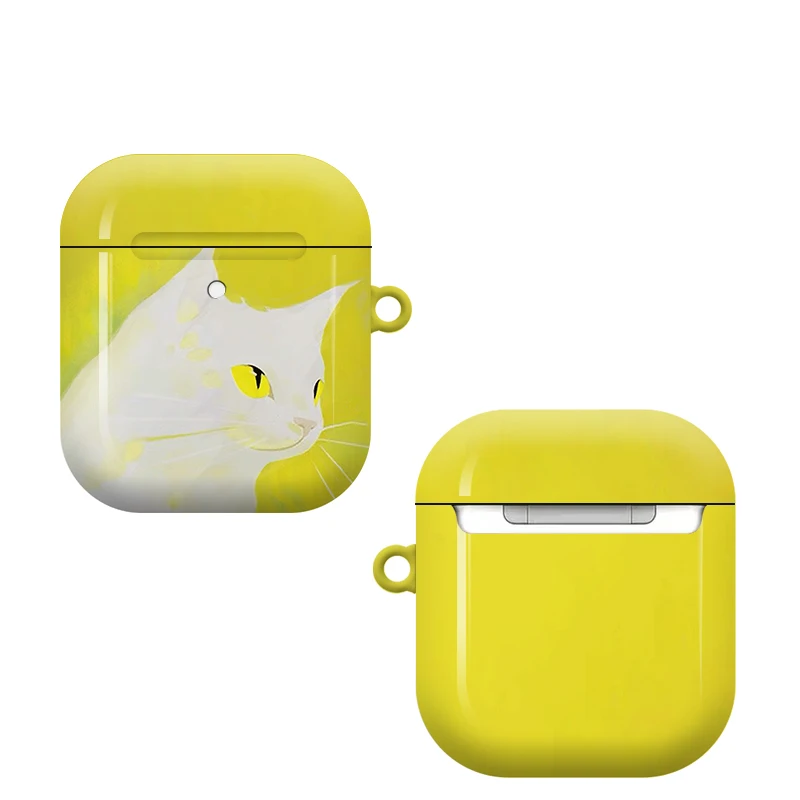 Korean Ins Yellow Little White Cat Cartoon Graffiti Pendant Shockproof Protective Case Cover for AirPods 1 2 3 AirPods Pro Pro 2