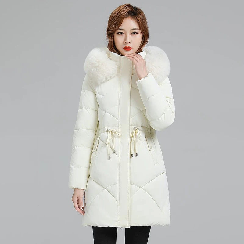 Long And High-end Trends In Winter Fashion Cotton-padded  Women Hooded Waist Slim 2023 New Ladies Loose Warm Coat Women.