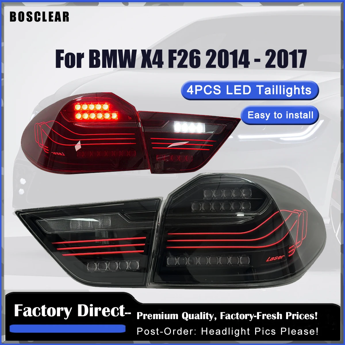 4pcs Car Taillights For BMW X4 F26 2014-2018 LED TailLamp Assembly XDrive Modified CSL Styling Rear Turn Signal Brake Fog Lights