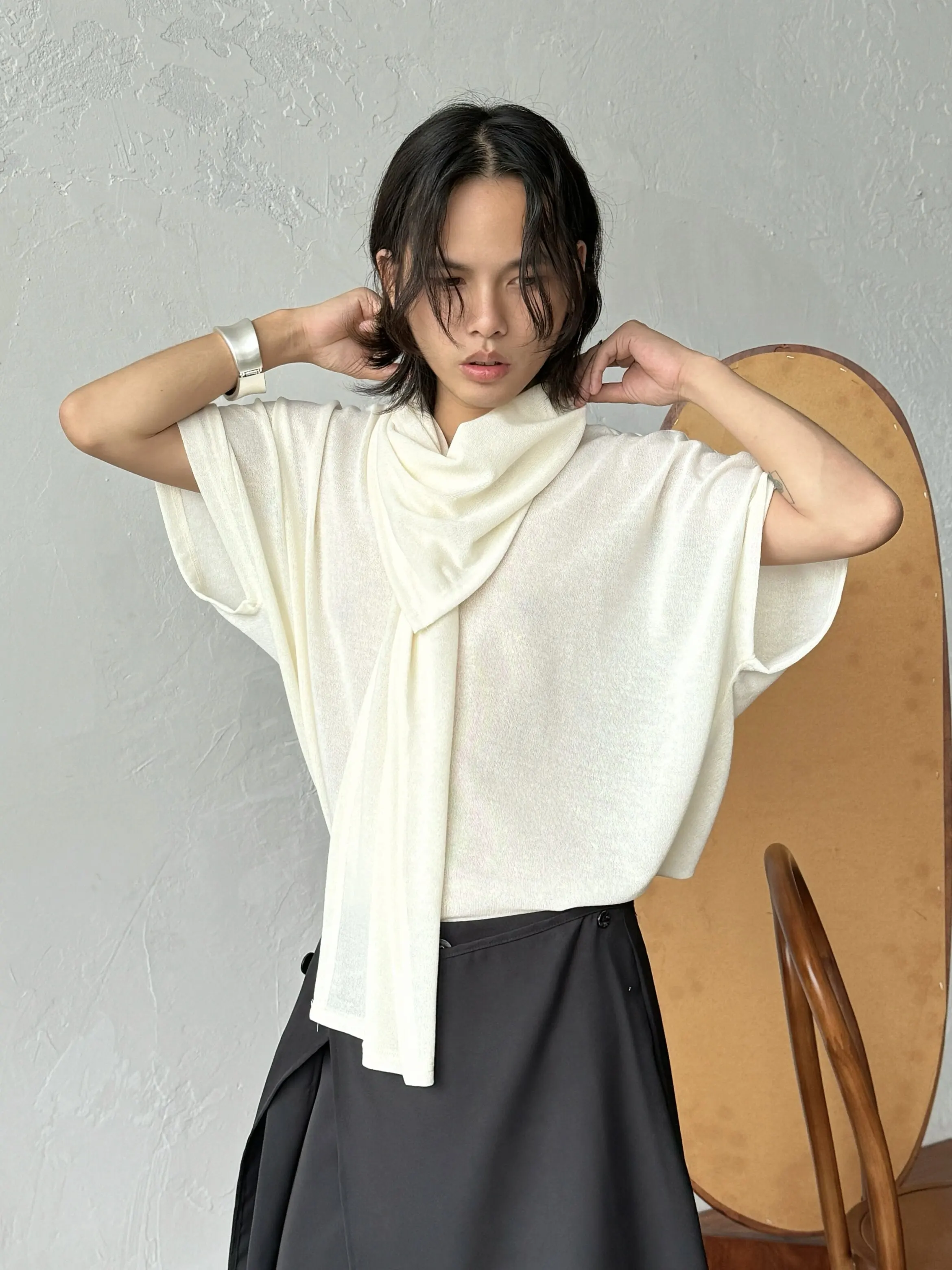 Retro Japanese Style Knitted Short Sleeve T-Shirt Pure Color Design Loose Casual Top for Men And Women Comfortable Breathable