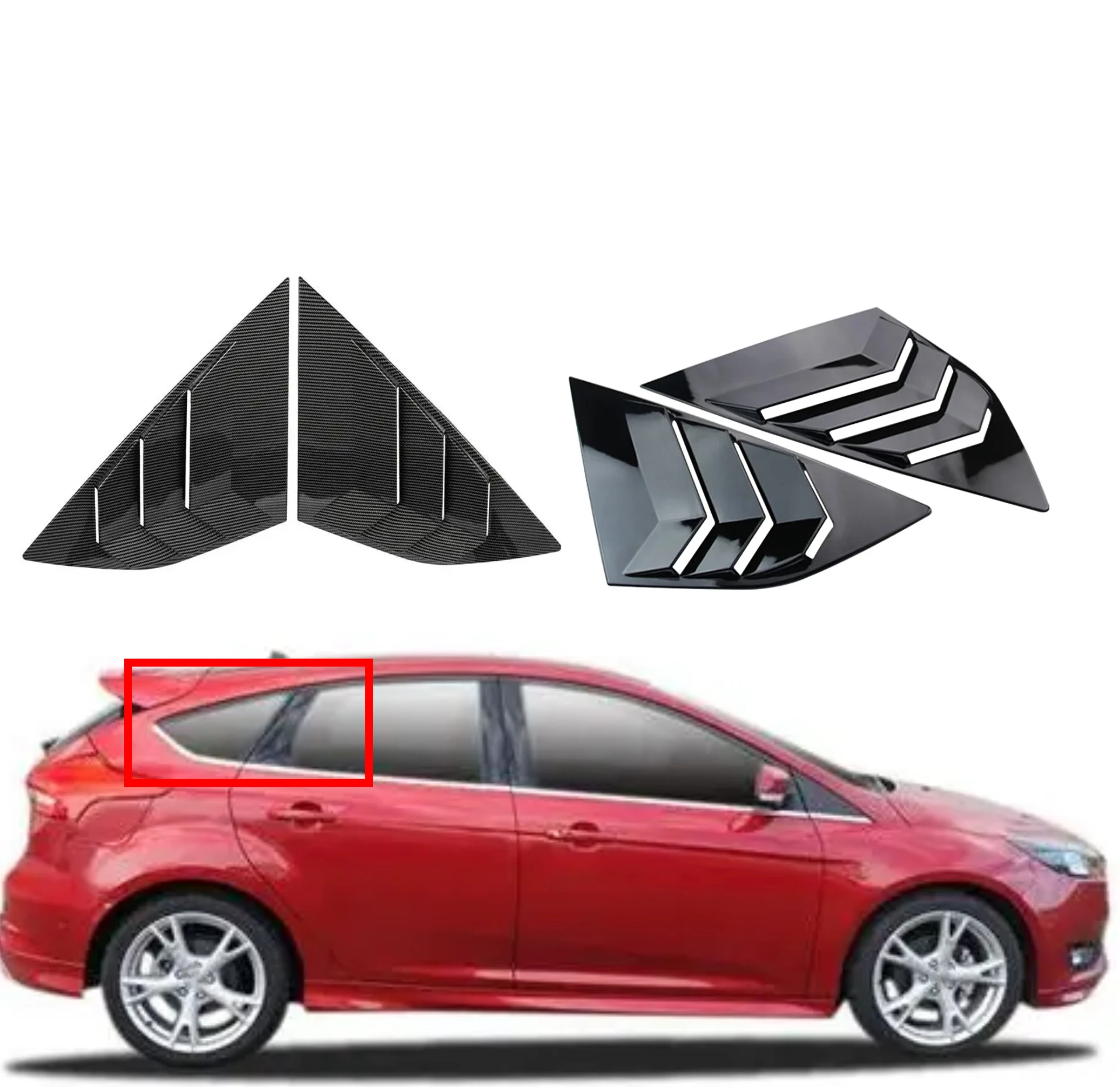 

Fit For Ford Focus Hatchback 2012-2018Car Rear Louver Window Side Shutter Quarter Cover Trim Sticker Vent Scoop ABS Carbon Fiber