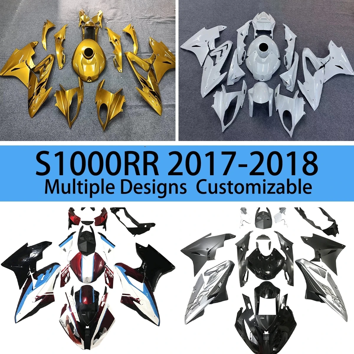 For BMW S1000RR 2017 2018 Motorcycle Parts Fairing Kit S 1000RR 17 18 ZXMT Cover Fairings Fuel Tank Cover White Golden
