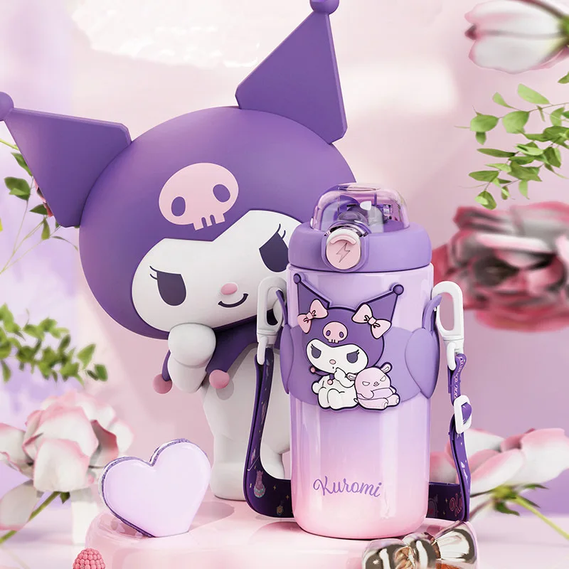 500Ml Kawaii Hello Kitty MINISO Melody Kuromi Cinnamoroll Insulated Drinking Straw Cup 316 Stainless Steel Children's Water Cup