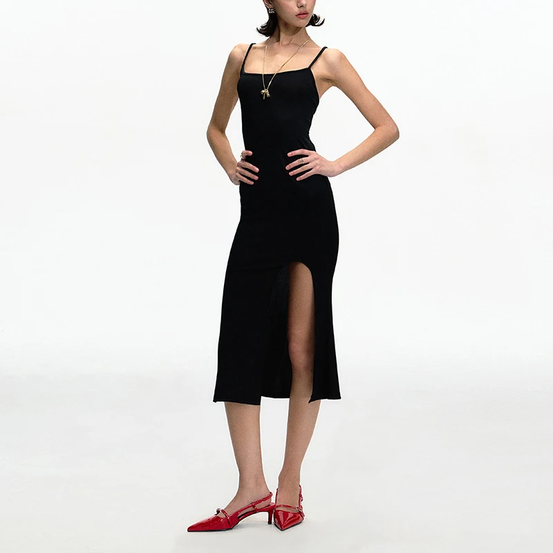 Summer Women's Camisole Dress New Solid Color Sleeveless Backless Slit Slim Fit Sexy Elastic Dresses Long Skirt vestidos