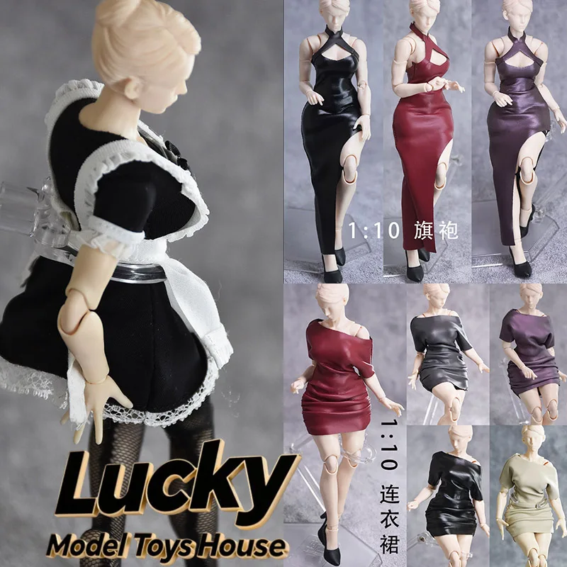 1/12 Selina Soldier Elastic PU Cheongsam Slim Tube Top Short Dress Maid Suit Accessory For 6