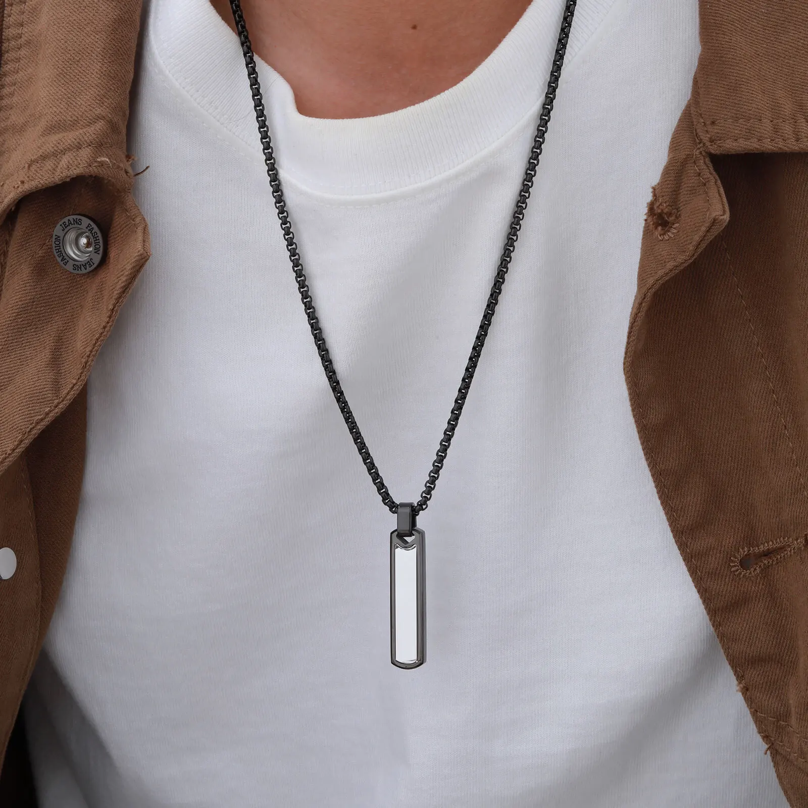 Vertical Pendant Necklace for Men Boys,Stainless Steel Geometric Long Pendant Necklaces,Father Dad Jewelry Gifts
