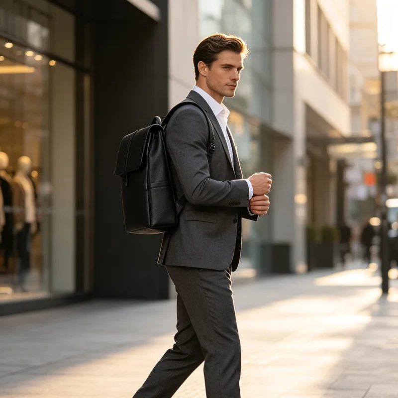 Nueva mochila de cuero genuino para hombre, de diseño moderno y ligera, con cierre de cremallera y hebilla, hecha de piel de vaca, ideal para llevar el ordenador, como mochila escolar o para uso diario.