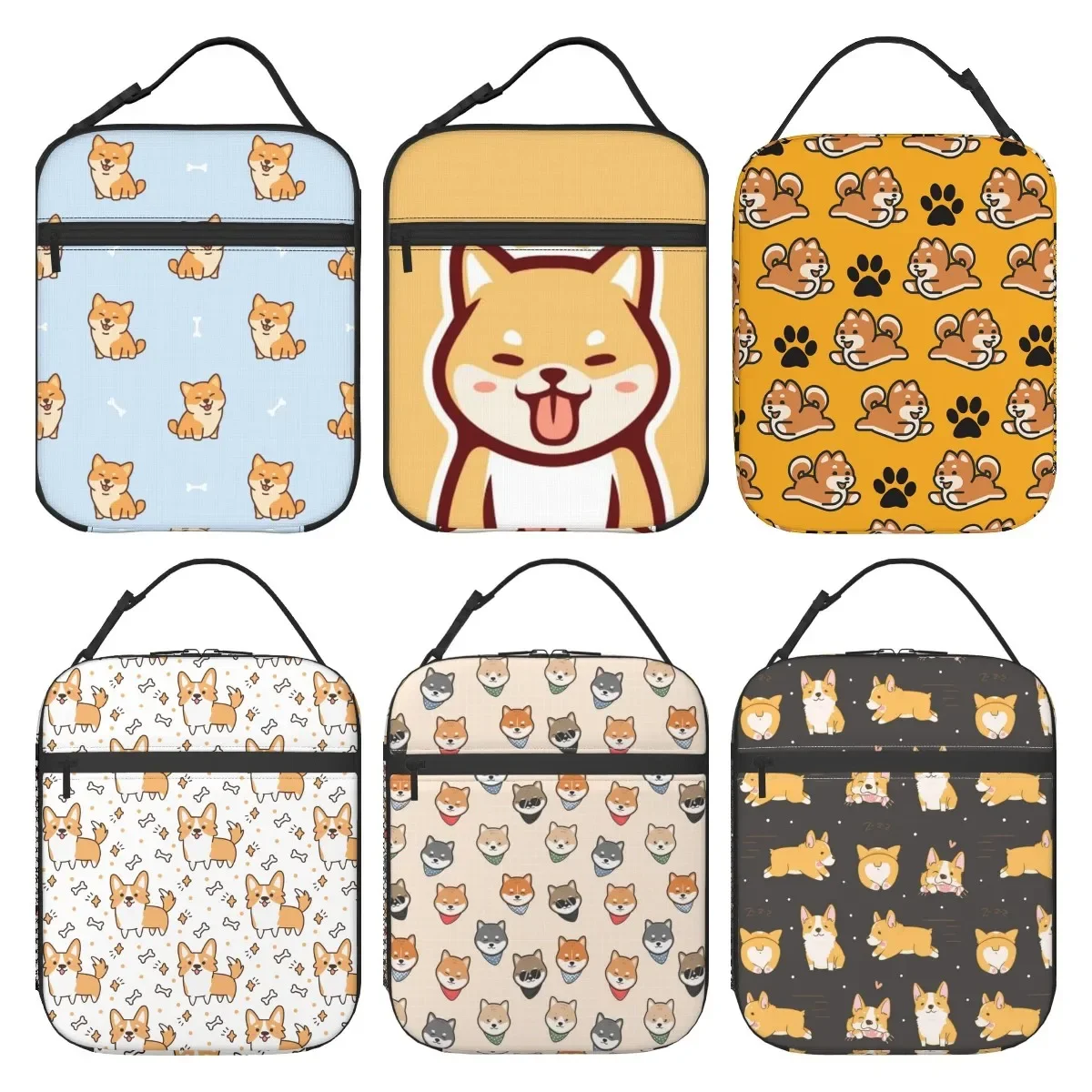 Lunch Box Cute Shiba Inu Dog Cartoon Reusable Lunch Bag with Shoulder Strap for Women Men Girls Boys Meal Tote Bag