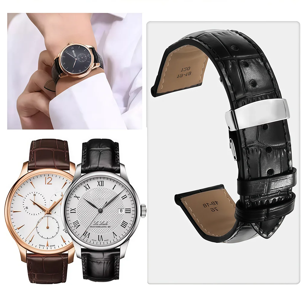 Per Tissot 1853 T41 Tudor Casio Mido Omega Tag heuer Chiusura a farfalla morbida pelle di mucca Orologio a catena Cinturino da uomo Bracciale con cinturino