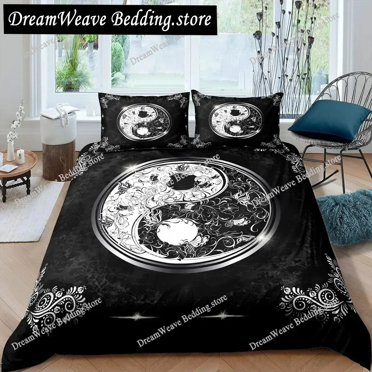 

Yin Yang King Duvet Cover Mandala Bohemian Bedding Set Retro Lotus Tai Chi Bagua Comforter Cover Home Textileextile Luxury Gift